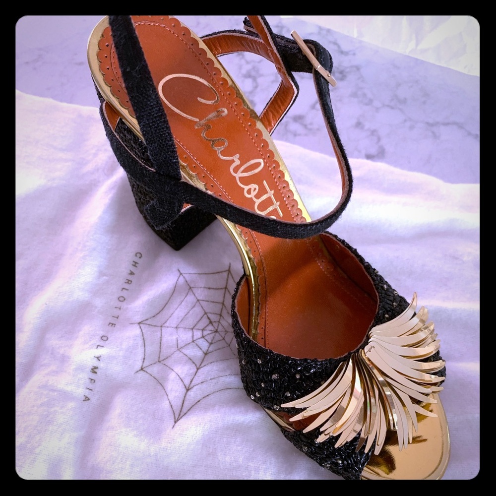 Charlotte Olympia Ferocious Raffia Sandal Heels